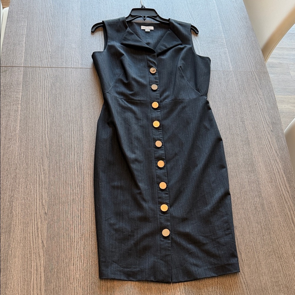 Calvin Klein Sleeveless Black Button-Front Sheath Dress Size 8
